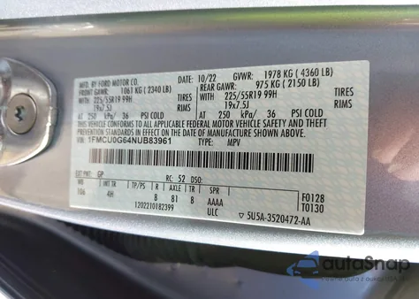 2022 Ford Escape Se from USA, damaged, VIN 1FMCU0G64NUB83961